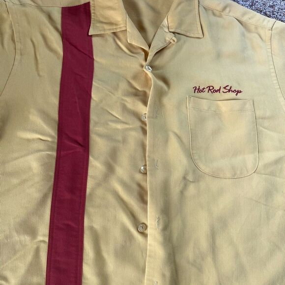 Men's Yellow and Red Shirt hot rod vintage classic American flames car show - Picture 4 of 7